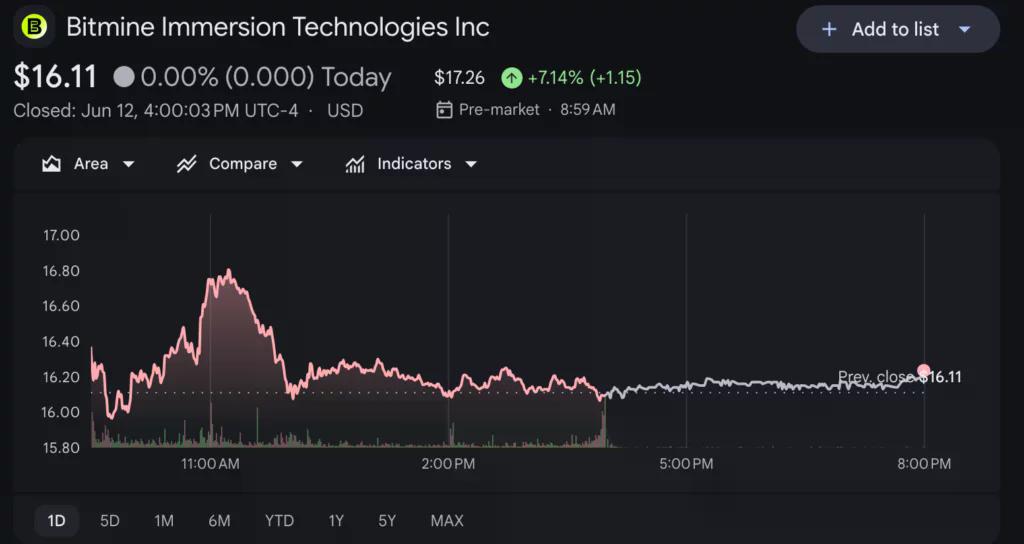 Bitmine (BMNR) price chart, source: Google Finance