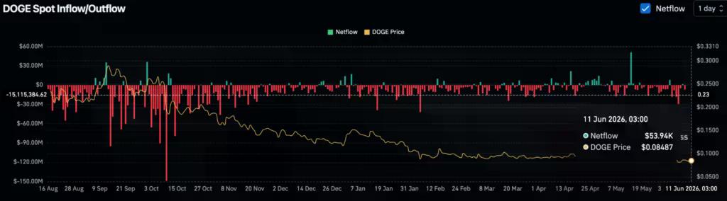Dogecoin (DOGE) spot netflows, source: Coinglass